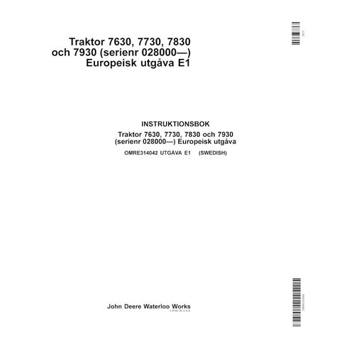 John Deere 7630, 7730, 7830, 7930 EU SN 028000- trator pdf manual do operador SV - John Deere manuais - JD-OMRE314042-SV