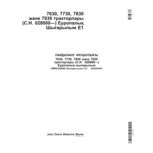 John Deere 7630, 7730, 7830, 7930 EU SN 028000- tracteur pdf manuel de l'opérateur KZ - John Deere manuels - JD-OMRE324809-KZ