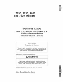 John Deere 7630, 7730, 7830, 7930 EU SN 20000-27999 tractor pdf operator's manual  - John Deere manuals - JD-OMRE299307-EN