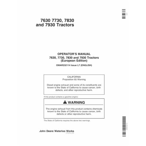 John Deere 7630, 7730, 7830, 7930 EU SN 1-19999 manual del operador del tractor pdf - John Deere manuales - JD-OMAR232114-EN