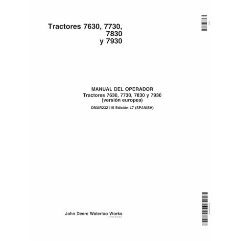 Manuel de l'opérateur pour tracteur John Deere 7630, 7730, 7830, 7930 EU SN 1-19999 pdf ES - John Deere manuels - JD-OMAR2321...