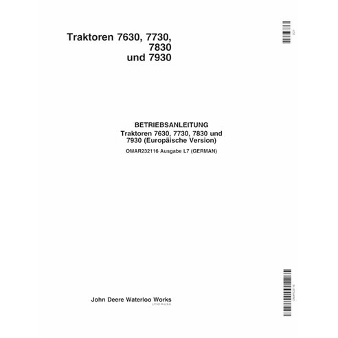 John Deere 7630, 7730, 7830, 7930 EU SN 1-19999 manual del operador del tractor pdf DE - John Deere manuales - JD-OMAR232116-DE