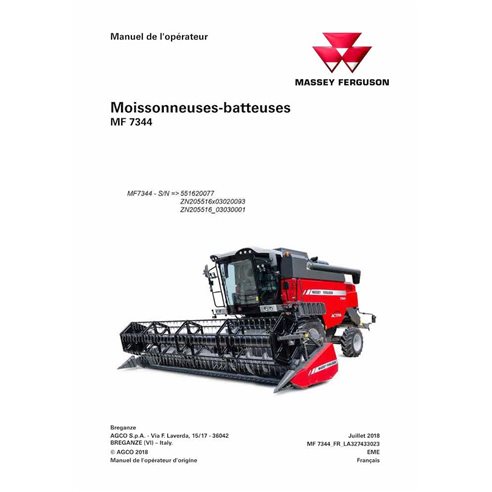 Massey Ferguson 7344 cosechadora pdf manual del operador FR - Massey Ferguson manuales - MF-327433023-OM-FR