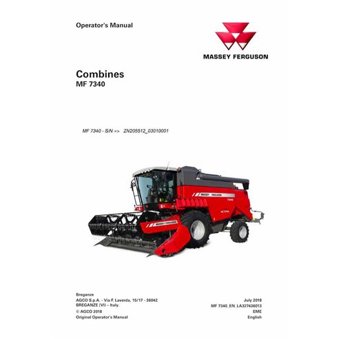 Massey Ferguson 7340 cosechadora manual del operador en pdf - Massey Ferguson manuales - MF-327436013-OM-EN