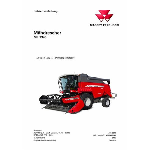 Massey Ferguson 7340 cosechadora pdf manual del operador DE - Massey Ferguson manuales - MF-327436043-OM-DE