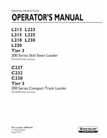 Manual do operador em pdf da minicarregadeira New Holland L213, L223, L215, L225, L218, L230, L220, C227, C232, C238 Tier 3 -...