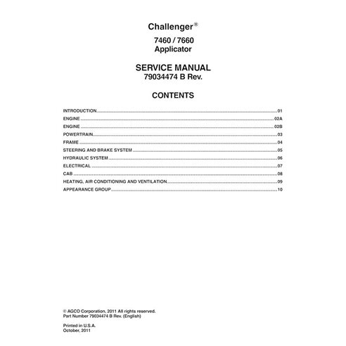 Manual de servicio en pdf del pulverizador Challenger 7460, 7660 - Challenger manuales - CHAL-79034474B-SM-EN