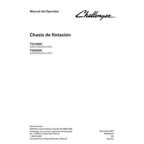 Challenger TG7300C, TG8300C Chasis de flotación pdf manual del operador - Challenger manuales - CHAL-587451D1E-OM-ES