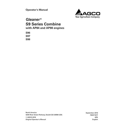Gleaner S96, S97, S98 combinam manual do operador em pdf - Gleaner manuais - GLN-79037181F-OM-EN