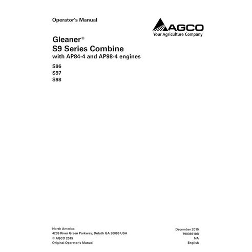 Manual del operador de la cosechadora Gleaner S96, S97, S98 Tier 4 en pdf - espigador manuales - GLN-79036910B-OM-EN