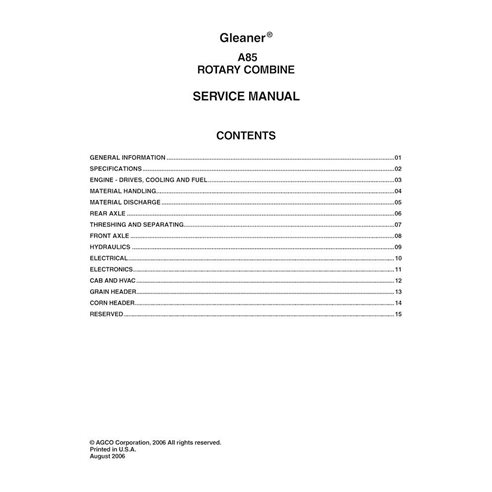 Manual de serviço em pdf da colheitadeira Gleaner A85 - Gleaner manuais - GLN-79024353A-SM-EN