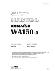 Komatsu WA150-5 wheel loader pdf shop manual  - Komatsu manuals - KOMATSU-SEBM033810