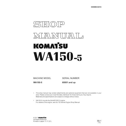 Manuel d'atelier pdf de la chargeuse sur pneus Komatsu WA150-5 - Komatsu manuels - KOMATSU-SEBM033810
