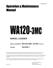 Manuel d'utilisation et d'entretien pdf de la chargeuse sur pneus Komatsu WA120L-3MC - Komatsu manuels - KOMATSU-CEAM007702