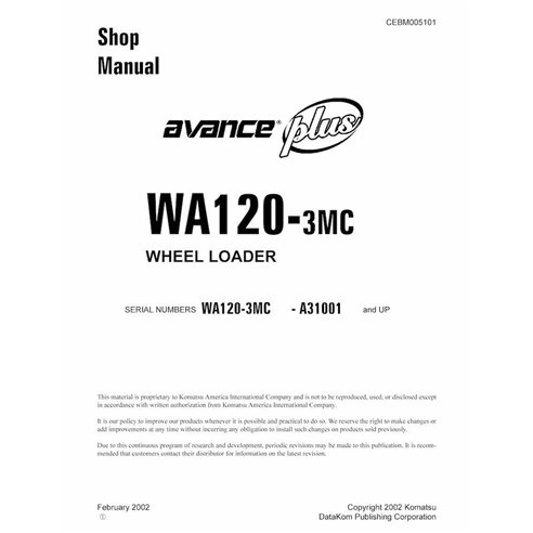 Manual de loja em pdf da carregadeira de rodas Komatsu WA120-3MC - Komatsu manuais - KOMATSU-CEBD005101