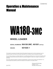 Manuel d'utilisation et d'entretien pdf de la chargeuse sur pneus Komatsu WA180-3MC - Komatsu manuels - KOMATSU-CEAM007502