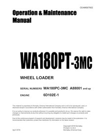 Manuel d'utilisation et d'entretien pdf de la chargeuse sur pneus Komatsu WA180PT-3MC - Komatsu manuels - KOMATSU-CEAM007602