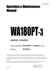 Manuel d'utilisation et d'entretien pdf de la chargeuse sur pneus Komatsu WA180PT-3 - Komatsu manuels - KOMATSU-CEAM002101