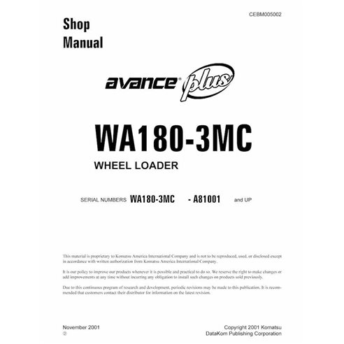 Manual de loja em pdf da carregadeira de rodas Komatsu WA180-3MC - Komatsu manuais - KOMATSU-CEBD005002