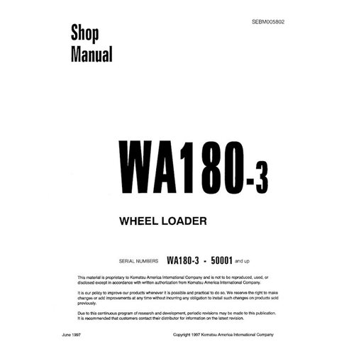 Manuel d'atelier pdf de la chargeuse sur pneus Komatsu WA180-3 - Komatsu manuels - KOMATSU-SEBD005802