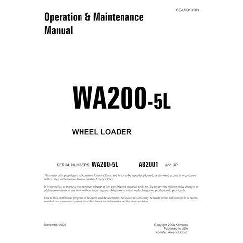 Manuel d'utilisation et d'entretien pdf de la chargeuse sur pneus Komatsu WA200-5L - Komatsu manuels - KOMATSU-CEAM013101