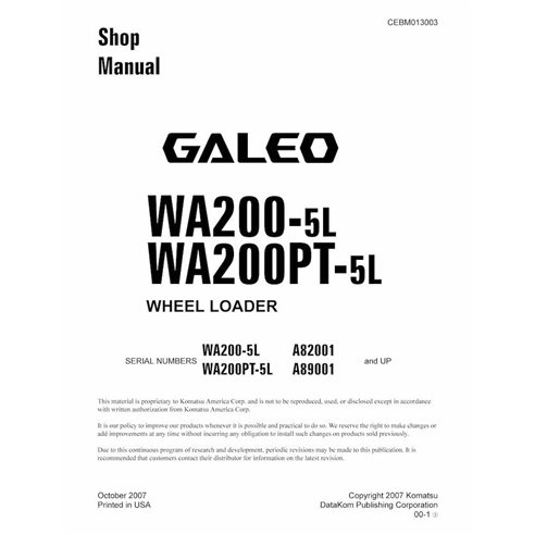 Manual de loja em pdf da carregadeira de rodas Komatsu WA200-5L, WA200PT-5L - Komatsu manuais - KOMATSU-CEBM013003