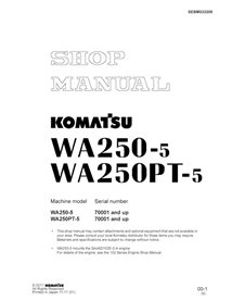 Komatsu WA250-5, WA250PT-5 wheel loader pdf shop manual  - Komatsu manuals - KOMATSU-SEBM033209