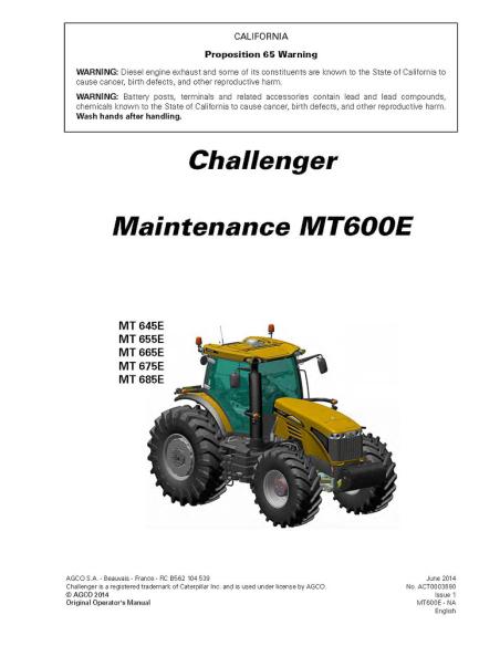 Manuel d'entretien du tracteur Challenger MT 645E, 655E, 665E, 675E, 685E - Challenger manuels - CHAL-ACT0003890