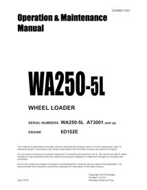 Cargadora de ruedas Komatsu WA250-5L pdf manual de operación y mantenimiento - Komatsu manuales - KOMATSU-CEAM011301