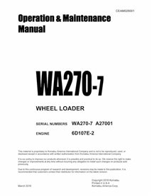 Cargadora de ruedas Komatsu WA270-7 pdf manual de operación y mantenimiento - Komatsu manuales - KOMATSU-CEAM028001