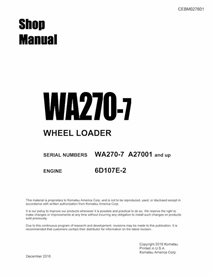 Komatsu WA270-7 wheel loader pdf shop manual  - Komatsu manuals - KOMATSU-CEBM027601