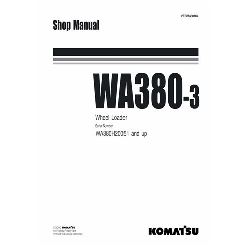 Manuel d'atelier pdf de la chargeuse sur pneus Komatsu WA380-3
