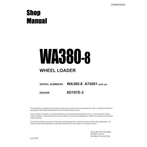 Komatsu WA380-8 cargadora de ruedas pdf manual de taller