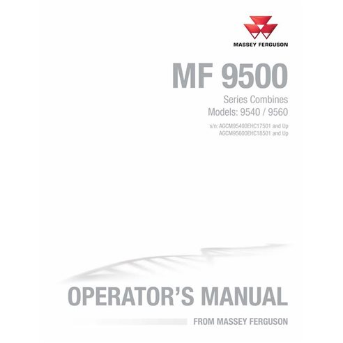 Massey Ferguson 9540, 9560 cosechadora manual del operador en pdf - Massey Ferguson manuales - MF-700744638A-OM-EN