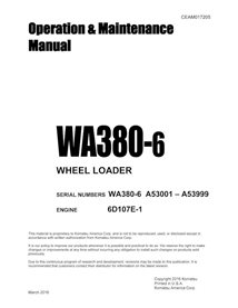 Komatsu WA380-6 wheel loader pdf operation and maintenance manual  - Komatsu manuals - KOMATSU-CEAM017205