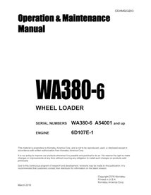 Komatsu WA380-6 wheel loader pdf operation and maintenance manual  - Komatsu manuals - KOMATSU-CEAM023203