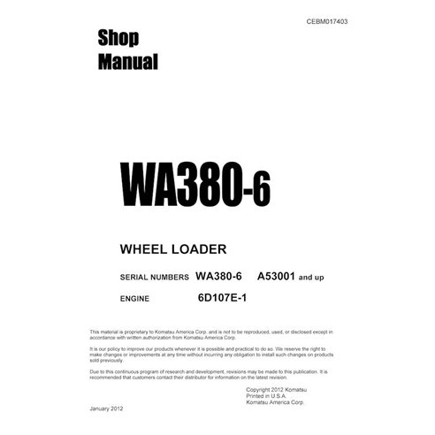 Manuel d'atelier pdf de la chargeuse sur pneus Komatsu WA380-6 - Komatsu manuels - KOMATSU-CEBM017403