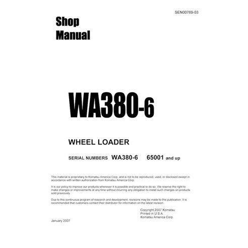 Manuel d'atelier pdf de la chargeuse sur pneus Komatsu WA380-6 - Komatsu manuels - KOMATSU-SEN00769-03