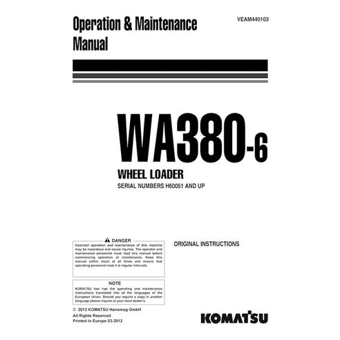 Manuel d'utilisation et d'entretien pdf de la chargeuse sur pneus Komatsu WA380-6 - Komatsu manuels - KOMATSU-VEAM440103