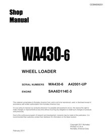 Komatsu WA430-6 cargadora de ruedas pdf manual de taller - Komatsu manuales - KOMATSU-CEBM008201