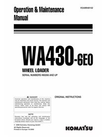 Manuel d'utilisation et d'entretien pdf de la chargeuse sur pneus Komatsu WA430-6E0 - Komatsu manuels - KOMATSU-VEAM948102