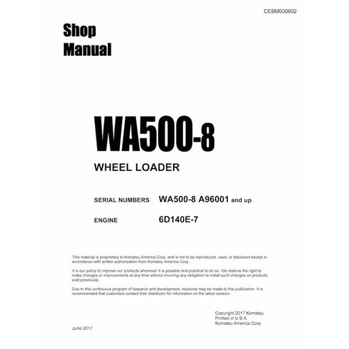 Manual de taller en pdf del cargador de ruedas Komatsu WA500-8 - Komatsu manuales - KOMATSU-CEBM030802