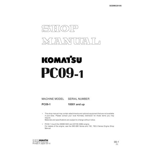 Komatsu PC09-1 mini excavator pdf shop manual  - Komatsu manuals - KOMATSU-SEBM026105