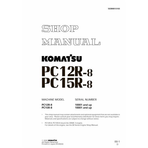 Komatsu PC12R-8, PC15R-8 mini excavator pdf shop manual  - Komatsu manuals - KOMATSU-SEBD013103