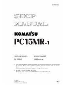 Komatsu PC15MR-1 mini excavator pdf shop manual  - Komatsu manuals - KOMATSU-SEBM019002