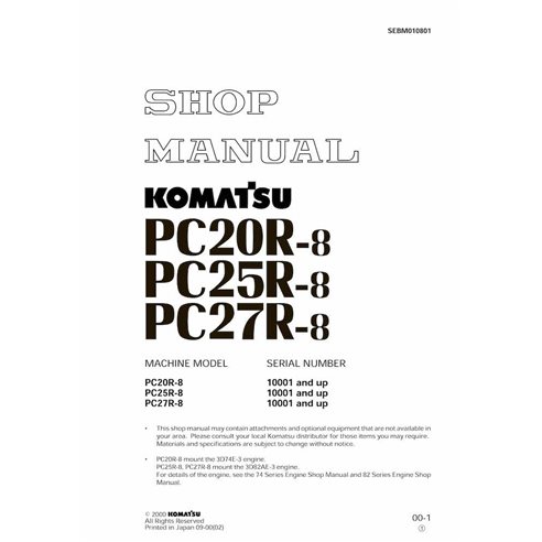 Komatsu PC20R-8, PC25R-8, PC27R-8 mini excavator pdf shop manual  - Komatsu manuals - KOMATSU-SEBM010801