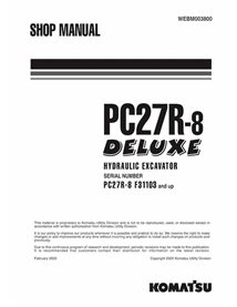 Manual de loja em pdf da miniescavadeira Komatsu PC27R-8 - Komatsu manuais - KOMATSU-WEBD003800