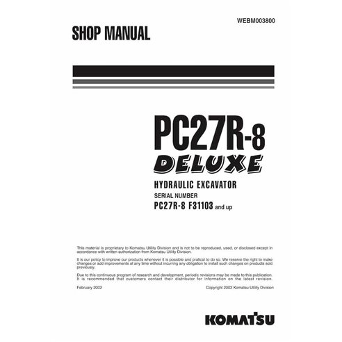Manuel d'atelier pdf de la mini-pelle Komatsu PC27R-8 - Komatsu manuels - KOMATSU-WEBD003800