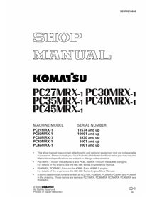 Manual de loja em pdf da miniescavadeira Komatsu PC27MRX-1, PC30MRX-1, PC35MRX-1, PC40MRX-1, PC45MRX-1 - Komatsu manuais - KO...