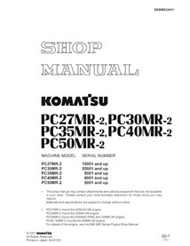 Komatsu PC27MR-2, PC30MR-2, PC35MR-2, PC40MR-2, PC50MR-2 midi excavator pdf shop manual  - Komatsu manuals - KOMATSU-SEBM032411